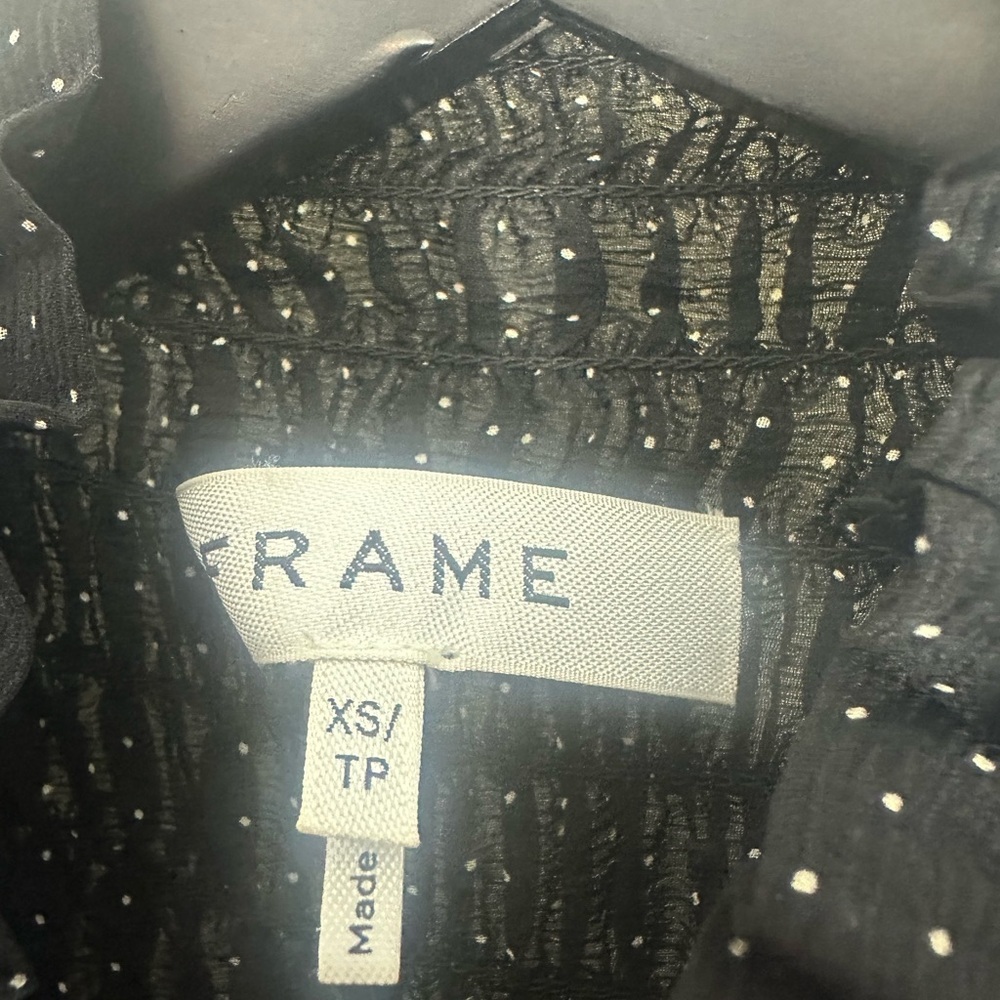 Frame Black Polka Dot 100% silk Smocked Top - Picture 5 of 7